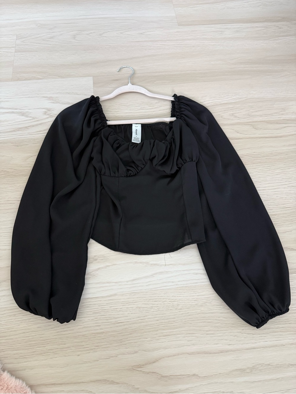 Abound Black Puff-Sleeve Square Neck Blouse